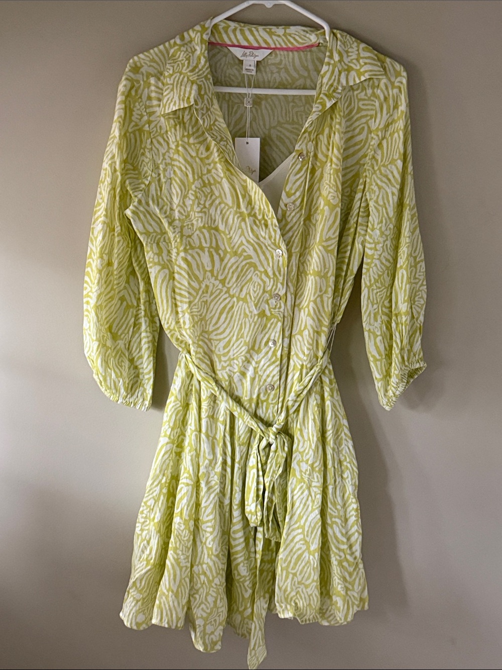 Lilly Pulitzer Lemon-Green Printed Button-Front Mini Dress